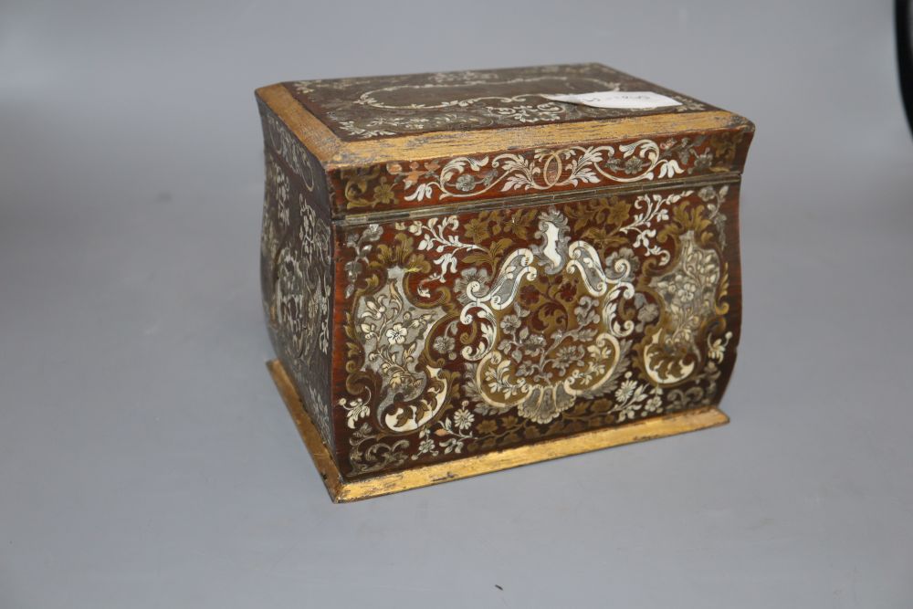 A late 19th century French cut brass and ivory inlaid cigares box, height 14cm